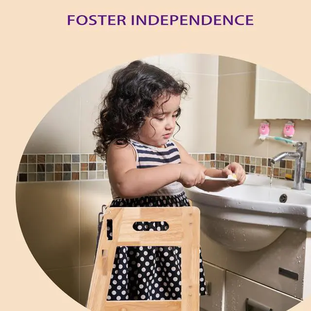 Alt view image 5 of 7 - LUGANG Land Port Xu   Standing Tower-Complete Toddler Kitchen Stool Helper,Kitchen Step Stool for Toddler,Height Adjustable Toddler Steps with Safety Rail & Net for Learning New Skills