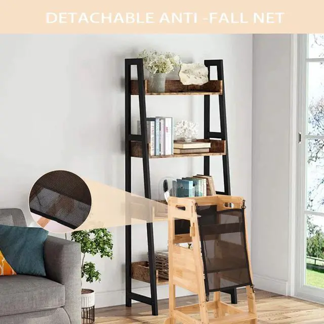 Alt view image 6 of 7 - LUGANG Land Port Xu   Standing Tower-Complete Toddler Kitchen Stool Helper,Kitchen Step Stool for Toddler,Height Adjustable Toddler Steps with Safety Rail & Net for Learning New Skills