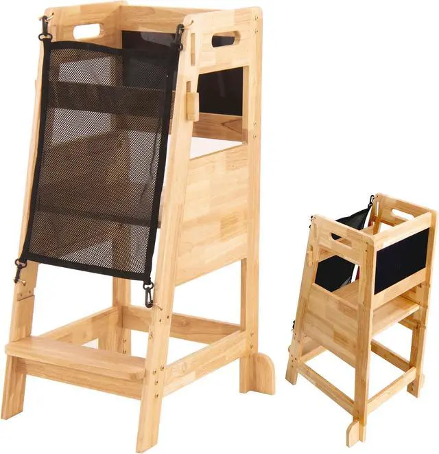 Alt view image 7 of 7 - LUGANG Land Port Xu   Standing Tower-Complete Toddler Kitchen Stool Helper,Kitchen Step Stool for Toddler,Height Adjustable Toddler Steps with Safety Rail & Net for Learning New Skills