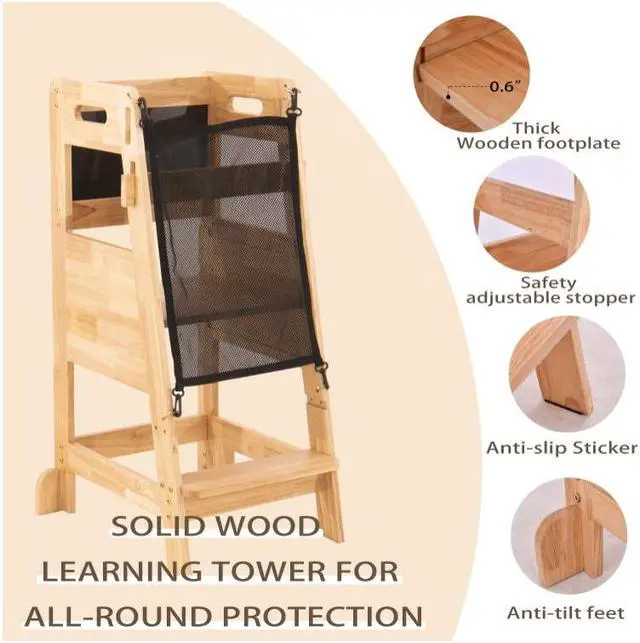 Alt view image 2 of 7 - LUGANG Land Port Xu   Standing Tower-Complete Toddler Kitchen Stool Helper,Kitchen Step Stool for Toddler,Height Adjustable Toddler Steps with Safety Rail & Net for Learning New Skills
