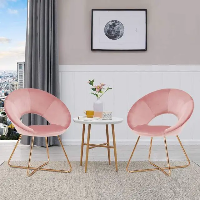 Main image of LUGANG Land Port Xu  Modern Accent Velvet Chairs Living Room Chairs Set of 2, Dining Chairs Single Sofa Comfy Upholstered Arm Chair Mid Century Leisure Lounge Chairs with Golden Legs  Pink
