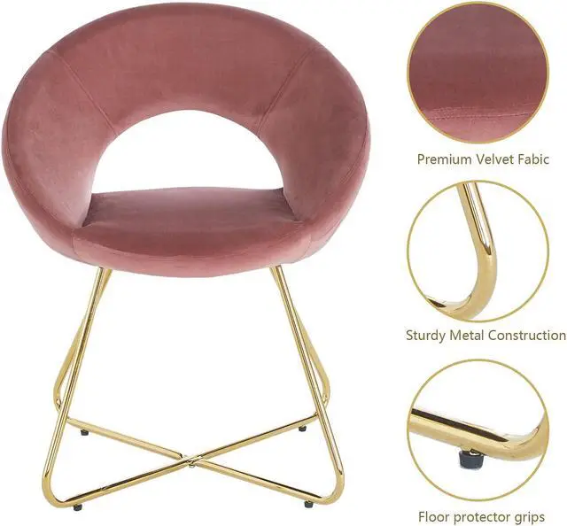 Alt view image 5 of 7 - LUGANG Land Port Xu  Modern Accent Velvet Chairs Living Room Chairs Set of 2, Dining Chairs Single Sofa Comfy Upholstered Arm Chair Mid Century Leisure Lounge Chairs with Golden Legs  Pink