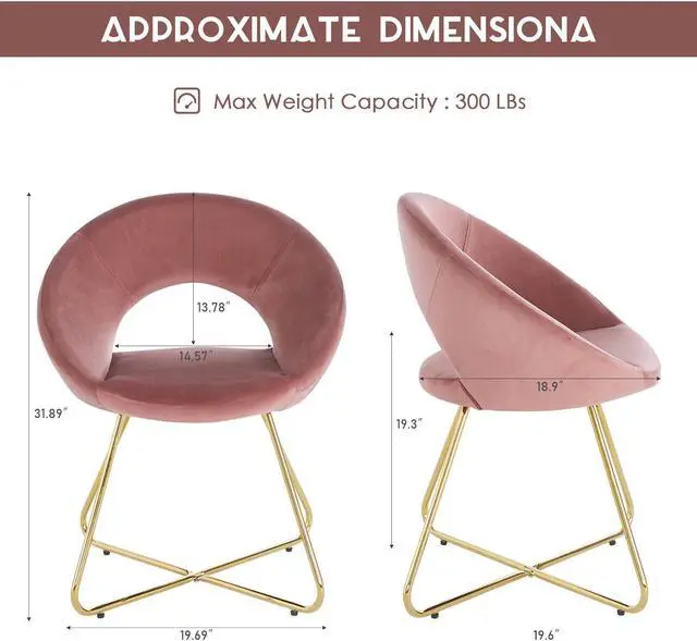 Alt view image 7 of 7 - LUGANG Land Port Xu  Modern Accent Velvet Chairs Living Room Chairs Set of 2, Dining Chairs Single Sofa Comfy Upholstered Arm Chair Mid Century Leisure Lounge Chairs with Golden Legs  Pink