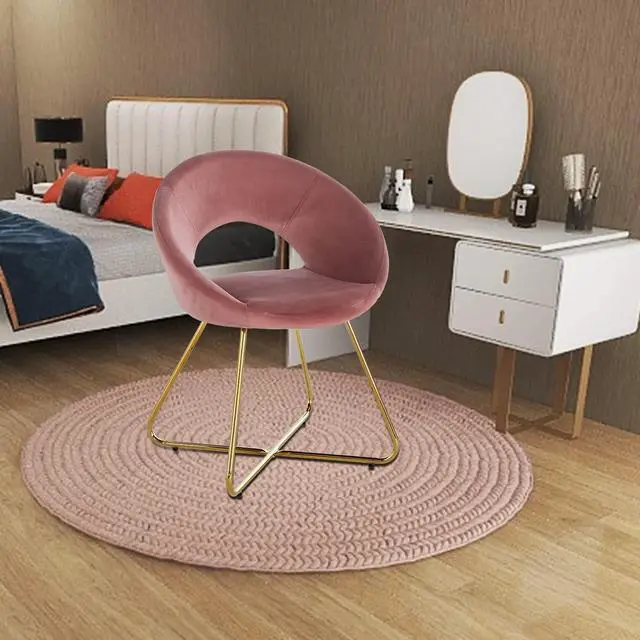 Alt view image 4 of 7 - LUGANG Land Port Xu  Modern Accent Velvet Chairs Living Room Chairs Set of 2, Dining Chairs Single Sofa Comfy Upholstered Arm Chair Mid Century Leisure Lounge Chairs with Golden Legs  Pink