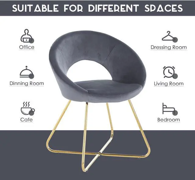 Alt view image 5 of 7 - LUGANG Land Port Xu  Modern Accent Velvet Chairs Living Room Chairs Set of 2, Dining Chairs Single Sofa Comfy Upholstered Arm Chair Mid Century Leisure Lounge Chairs with Golden Legs , Gray