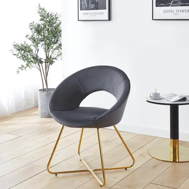 Alt view image 2 of 7 - LUGANG Land Port Xu  Modern Accent Velvet Chairs Living Room Chairs Set of 2, Dining Chairs Single Sofa Comfy Upholstered Arm Chair Mid Century Leisure Lounge Chairs with Golden Legs , Gray