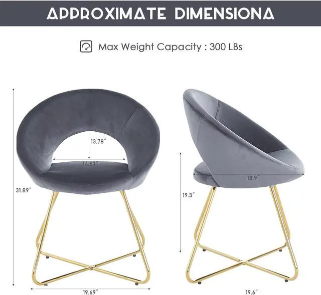 Alt view image 7 of 7 - LUGANG Land Port Xu  Modern Accent Velvet Chairs Living Room Chairs Set of 2, Dining Chairs Single Sofa Comfy Upholstered Arm Chair Mid Century Leisure Lounge Chairs with Golden Legs , Gray