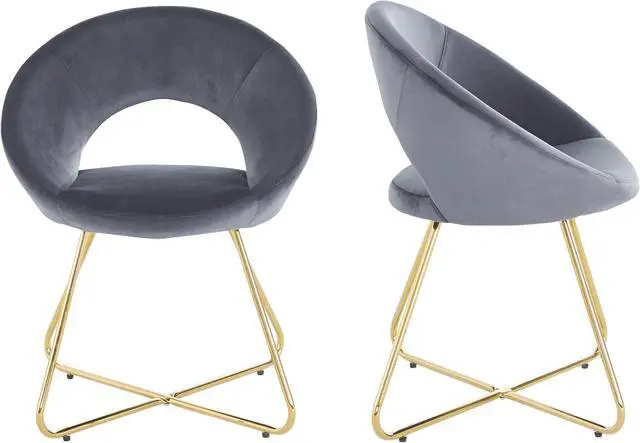 Alt view image 6 of 7 - LUGANG Land Port Xu  Modern Accent Velvet Chairs Living Room Chairs Set of 2, Dining Chairs Single Sofa Comfy Upholstered Arm Chair Mid Century Leisure Lounge Chairs with Golden Legs , Gray