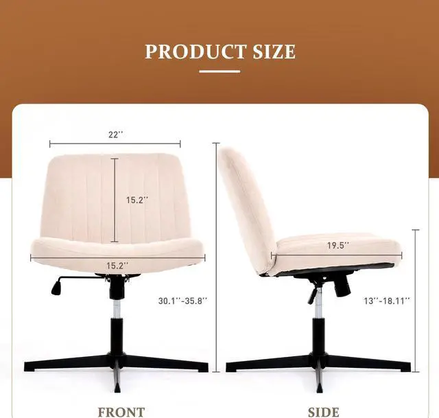 Alt view image 7 of 7 - LUGANG Land Port Xu Cross Legged Armless Wide Adjustable Swivel Padded Home Office Desk Chair, Beige