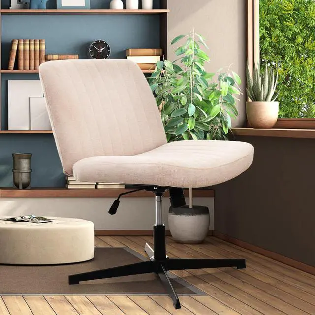 Main image of LUGANG Land Port Xu Cross Legged Armless Wide Adjustable Swivel Padded Home Office Desk Chair, Beige