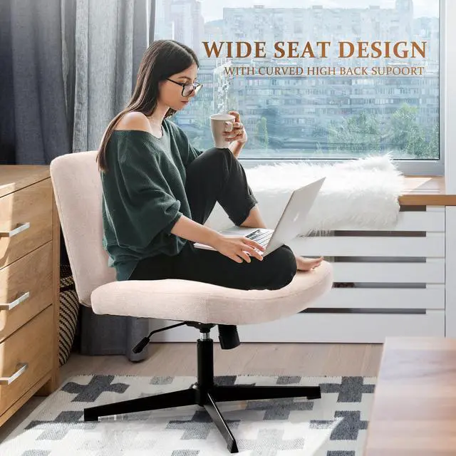 Alt view image 2 of 7 - LUGANG Land Port Xu Cross Legged Armless Wide Adjustable Swivel Padded Home Office Desk Chair, Beige