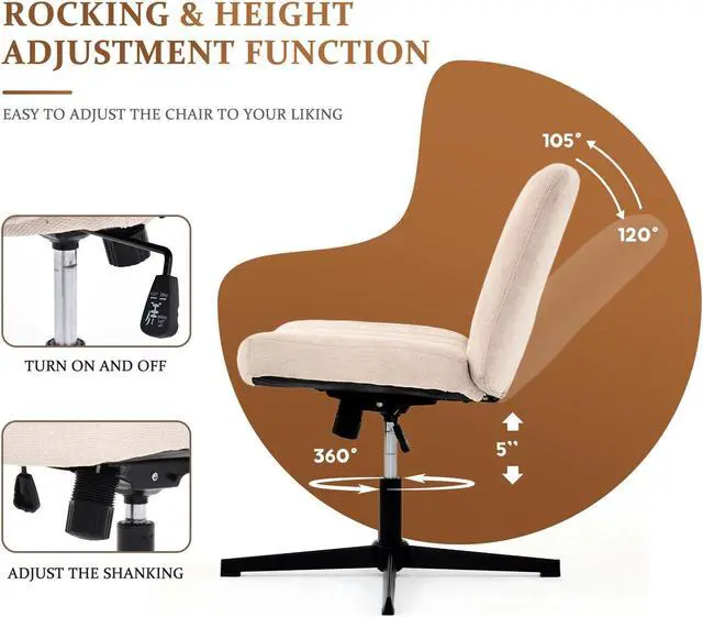 Alt view image 5 of 7 - LUGANG Land Port Xu Cross Legged Armless Wide Adjustable Swivel Padded Home Office Desk Chair, Beige