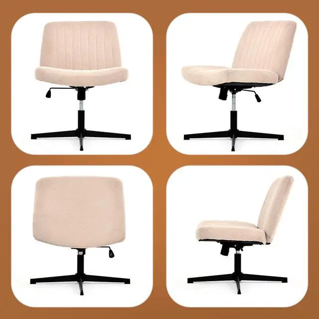 Alt view image 6 of 7 - LUGANG Land Port Xu Cross Legged Armless Wide Adjustable Swivel Padded Home Office Desk Chair, Beige