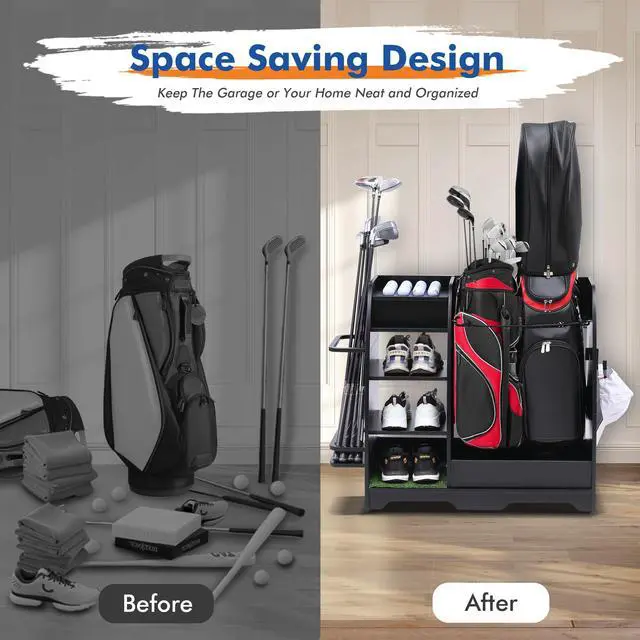 Alt view image 2 of 7 - LUGANG Land Port Xu Golf Bag Organizer, Premium Wooden Golf Storage Rack, Stylish Golf Bag Storage Rack, Golf Equipment Organizer for Garage, Indoor Spaces and More
