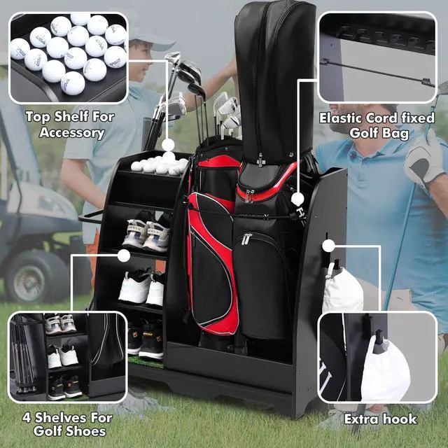 Alt view image 3 of 7 - LUGANG Land Port Xu Golf Bag Organizer, Premium Wooden Golf Storage Rack, Stylish Golf Bag Storage Rack, Golf Equipment Organizer for Garage, Indoor Spaces and More