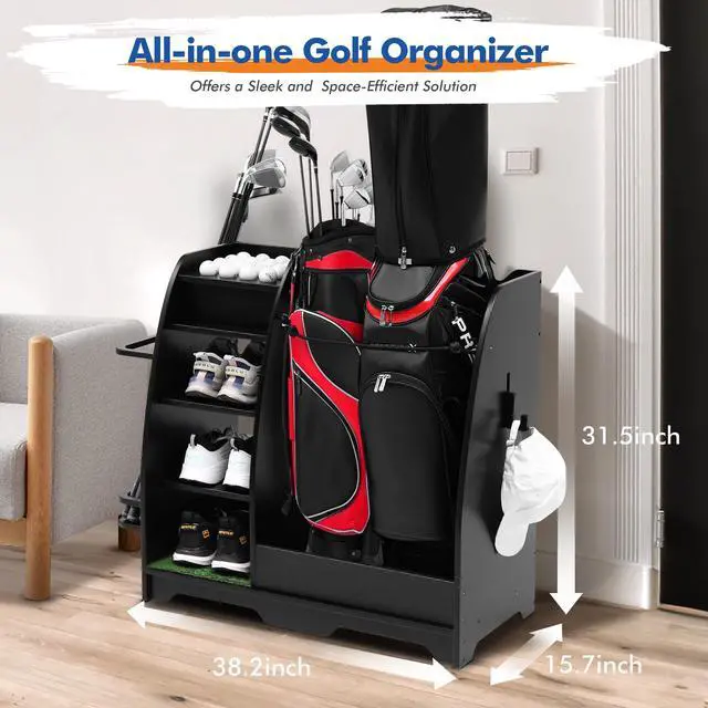 Alt view image 7 of 7 - LUGANG Land Port Xu Golf Bag Organizer, Premium Wooden Golf Storage Rack, Stylish Golf Bag Storage Rack, Golf Equipment Organizer for Garage, Indoor Spaces and More