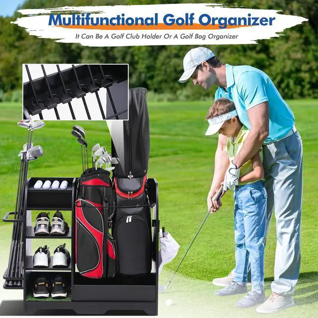 Alt view image 4 of 7 - LUGANG Land Port Xu Golf Bag Organizer, Premium Wooden Golf Storage Rack, Stylish Golf Bag Storage Rack, Golf Equipment Organizer for Garage, Indoor Spaces and More