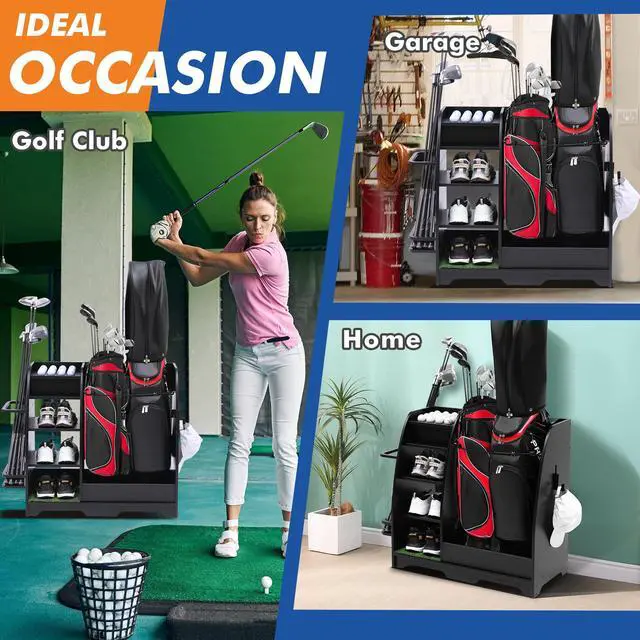 Alt view image 5 of 7 - LUGANG Land Port Xu Golf Bag Organizer, Premium Wooden Golf Storage Rack, Stylish Golf Bag Storage Rack, Golf Equipment Organizer for Garage, Indoor Spaces and More