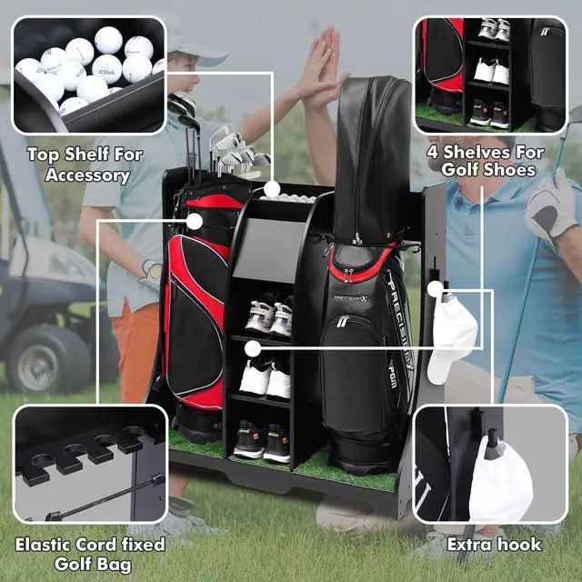 Alt view image 3 of 7 - LUGANG Land Port Xu Golf Bag Organizer, Premium Wooden Golf Storage Rack, Stylish Golf Bag Storage Rack, Golf Equipment Organizer for Garage, Indoor Spaces and More, Holds 2 Golf Bags