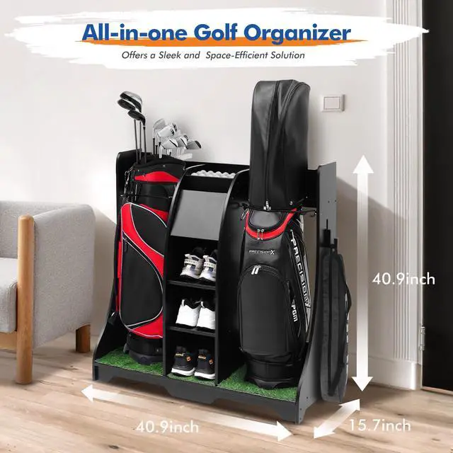 Alt view image 7 of 7 - LUGANG Land Port Xu Golf Bag Organizer, Premium Wooden Golf Storage Rack, Stylish Golf Bag Storage Rack, Golf Equipment Organizer for Garage, Indoor Spaces and More, Holds 2 Golf Bags