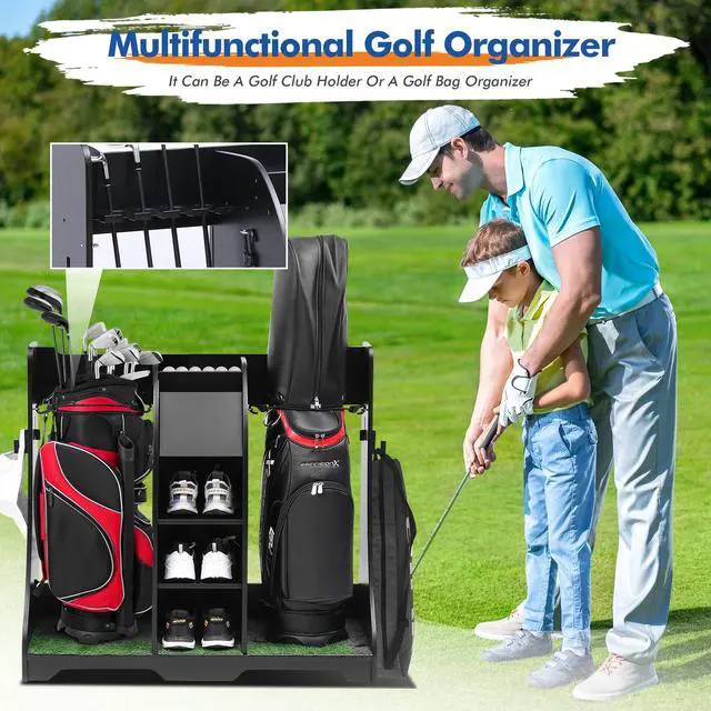Alt view image 4 of 7 - LUGANG Land Port Xu Golf Bag Organizer, Premium Wooden Golf Storage Rack, Stylish Golf Bag Storage Rack, Golf Equipment Organizer for Garage, Indoor Spaces and More, Holds 2 Golf Bags