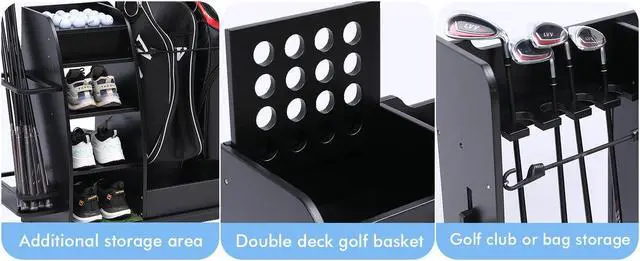 Alt view image 6 of 7 - LUGANG Land Port Xu Golf Bag Organizer, Premium Wooden Golf Storage Rack, Stylish Golf Bag Storage Rack, Golf Equipment Organizer for Garage, Indoor Spaces and More, Holds 2 Golf Bags