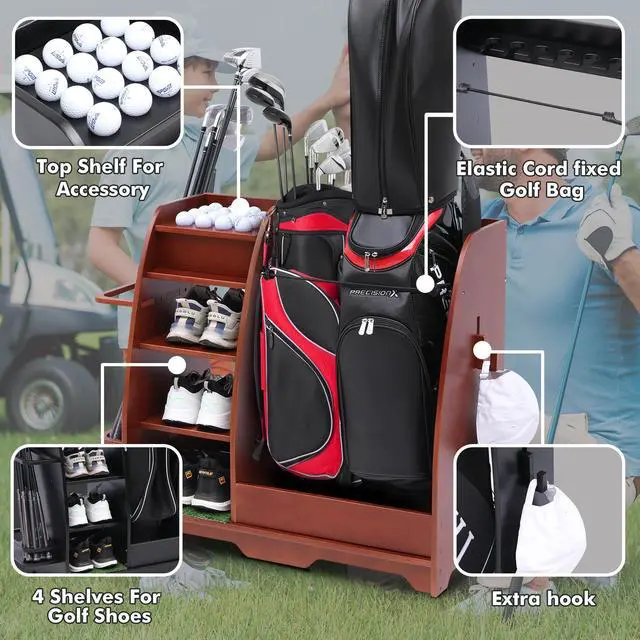Alt view image 3 of 7 - LUGANG Land Port Xu Golf Bag Organizer, Premium Wooden Golf Storage Rack, Stylish Golf Bag Storage Rack, Golf Equipment Organizer for Garage, Indoor Spaces and More REDDISHBROWN