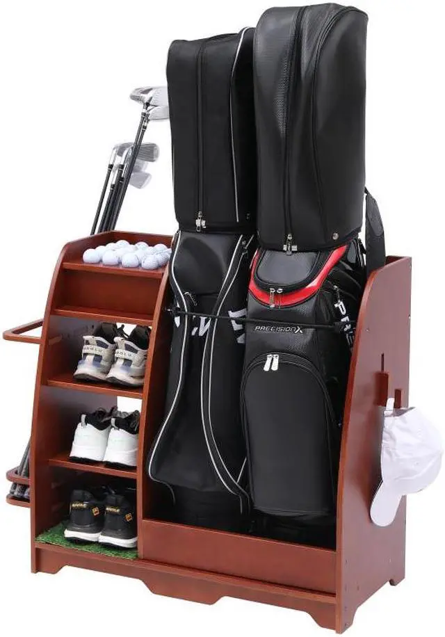 Alt view image 7 of 7 - LUGANG Land Port Xu Golf Bag Organizer, Premium Wooden Golf Storage Rack, Stylish Golf Bag Storage Rack, Golf Equipment Organizer for Garage, Indoor Spaces and More REDDISHBROWN