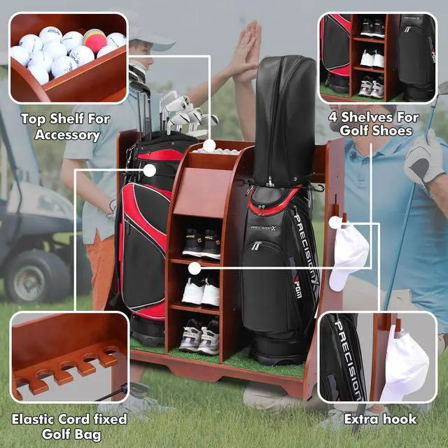 Alt view image 3 of 7 - LUGANG Land Port Xu Golf Bag Organizer, Premium Wooden Golf Storage Rack, Stylish Golf Bag Storage Rack, Golf Equipment Organizer for Garage, Indoor Spaces and More, Holds 2 Golf Bags REDDISHBROWN