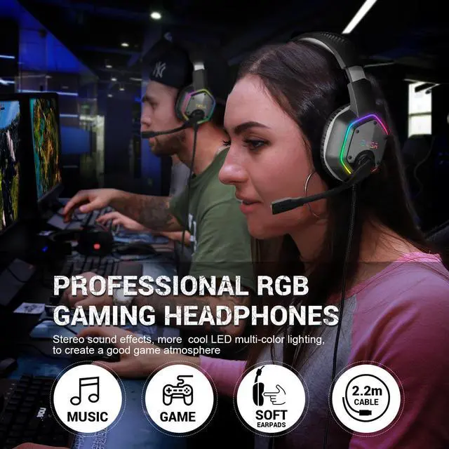 Alt view image 16 of 20 - EKSA E1000 Gaming Headset 7.1 Virtual Surround Gaming Headphones Wired USB Earphone With LED RGB Light Mic For Computer/PC/PS4 Gray/Green
