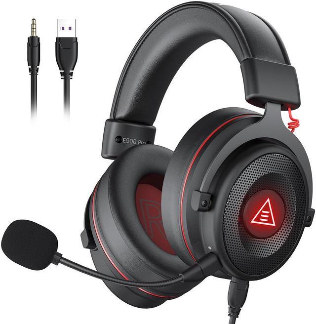 EKSA E900 Pro Black USB Gaming Headset for PC Computer Headset with Detachable Noise Cancelling Mic 7.1 Surround Sound 50MM Driver Headphones