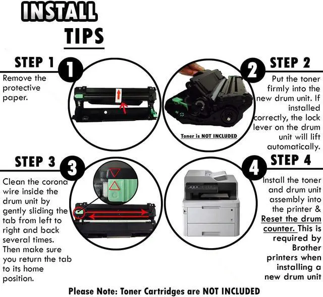 Alt view image 4 of 5 - 1 Set of 4 Inkfirst Compatible Drum Units DR-223CL DR223CL BK/C/M/Y Replacement for Brother DR223 DR-223 HL-L3210CW HL-L3230