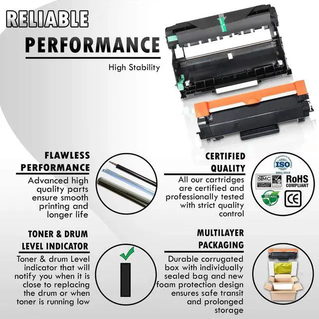 Alt view image 2 of 5 - 2PK-Inkfirst® Compatible Toner Cartridge TN760 TN-760 (WITH CHIP) & DR730 DR-730 Drum Replacement for Brother HL-L2370DW