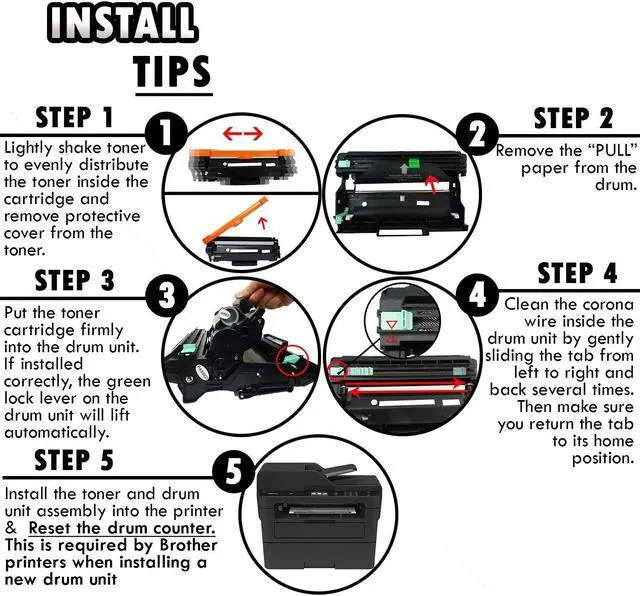 Alt view image 4 of 5 - 2PK-Inkfirst® Compatible Toner Cartridge TN760 TN-760 (WITH CHIP) & DR730 DR-730 Drum Replacement for Brother HL-L2370DW