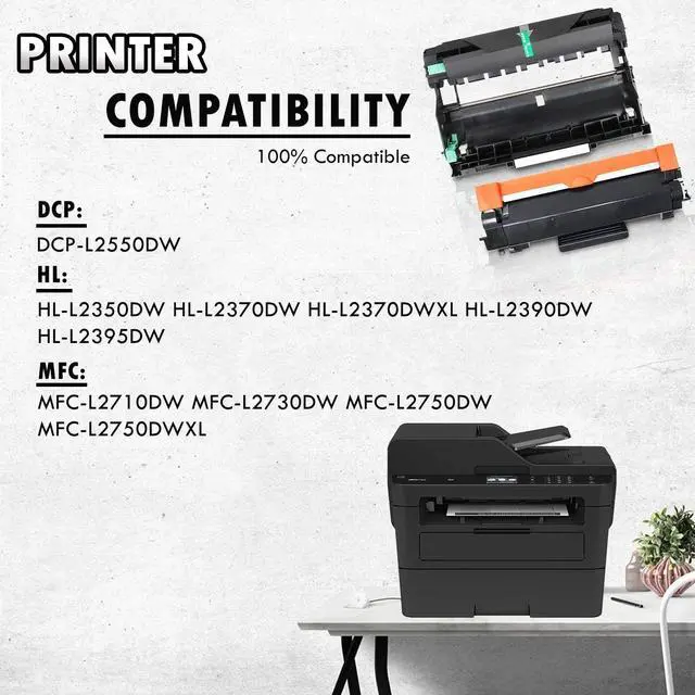 Alt view image 5 of 5 - 2PK-Inkfirst® Compatible Toner Cartridge TN760 TN-760 (WITH CHIP) & DR730 DR-730 Drum Replacement for Brother HL-L2370DW