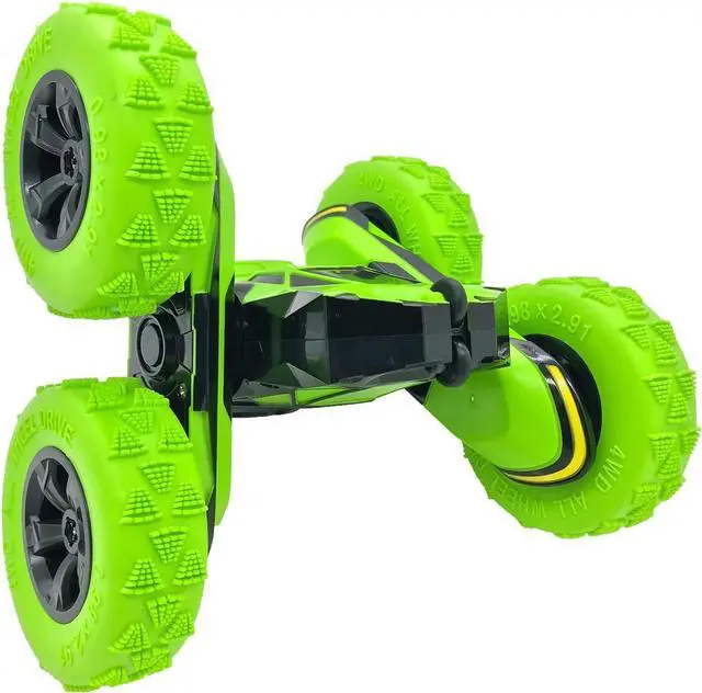 Alt view image 2 of 7 - Threeking RC Stunt Cars Remote Control Car Double-Sided Driving 360-degree Flips Rotating Car Toy, Green
