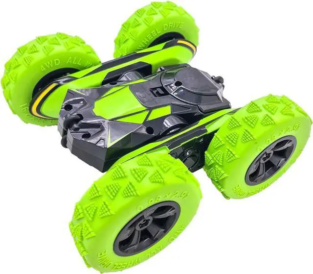 Alt view image 7 of 7 - Threeking RC Stunt Cars Remote Control Car Double-Sided Driving 360-degree Flips Rotating Car Toy, Green