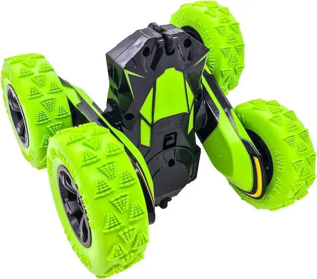 Alt view image 3 of 7 - Threeking RC Stunt Cars Remote Control Car Double-Sided Driving 360-degree Flips Rotating Car Toy, Green