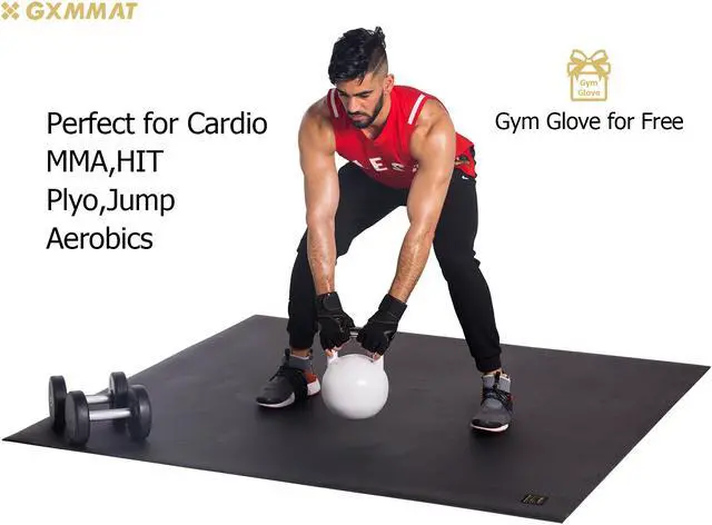 Alt view image 2 of 7 - GXMMAT Large Exercise Mat 6'x5'x7mm, Non-Slip Workout Mats for Home Gym Flooring, Extra Wide and Thick Durable Cardio Mat, High Density, Shoe Friendly, Great for Plyo, MMA, Jump Rope, Stretch, Fitness