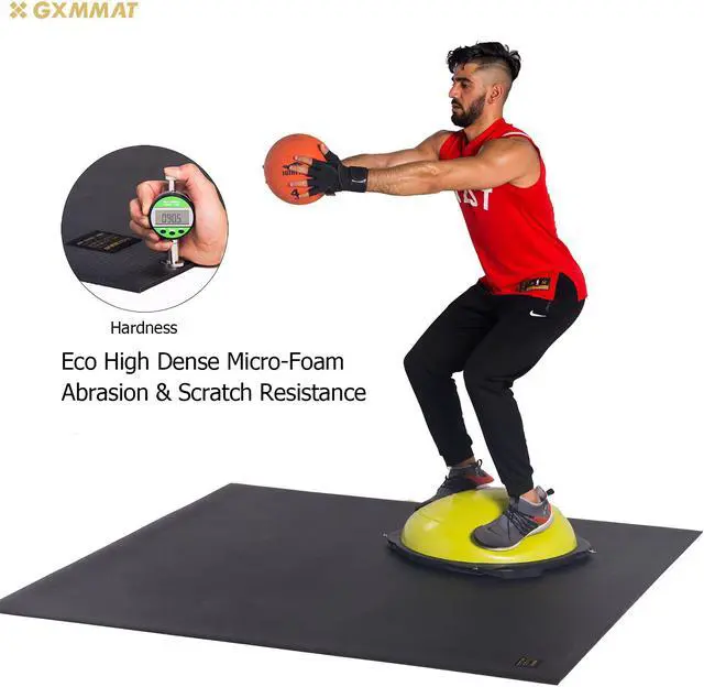 Alt view image 5 of 7 - GXMMAT Large Exercise Mat 6'x5'x7mm, Non-Slip Workout Mats for Home Gym Flooring, Extra Wide and Thick Durable Cardio Mat, High Density, Shoe Friendly, Great for Plyo, MMA, Jump Rope, Stretch, Fitness