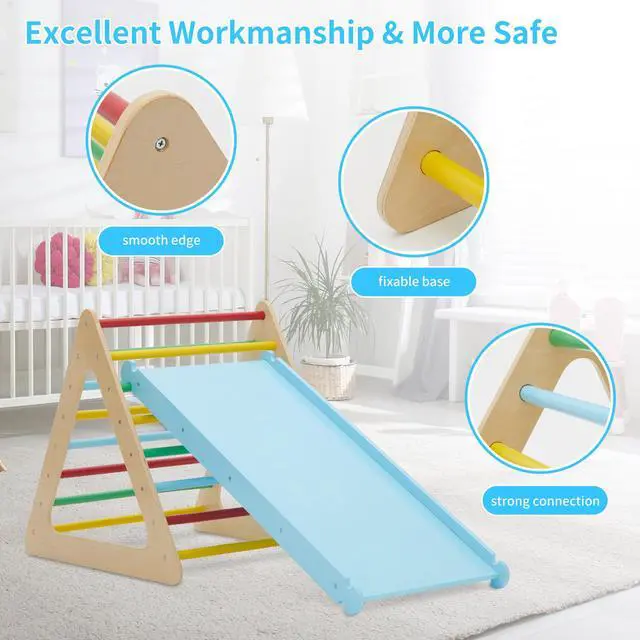 Alt view image 3 of 7 - Set of 5 wooden triangle climbing toys indoor for toddler, 1 square and 2 triangle Climber with 2 Ramp for climbing sliding and walking, 5 in 1 toddler play equipment for indoor playground play gym
