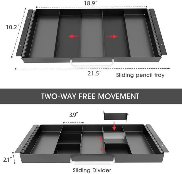 Alt view image 2 of 7 - Large Size Under Desk Slide out Pencil Drawer with Adjustable Space Divider Design for Storing Pencil and Office Accessories, Underdesk Pull out Tray Organizer Mounted for Sit Stand Workstation
