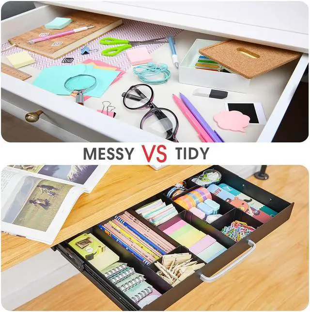 Alt view image 7 of 7 - Large Size Under Desk Slide out Pencil Drawer with Adjustable Space Divider Design for Storing Pencil and Office Accessories, Underdesk Pull out Tray Organizer Mounted for Sit Stand Workstation