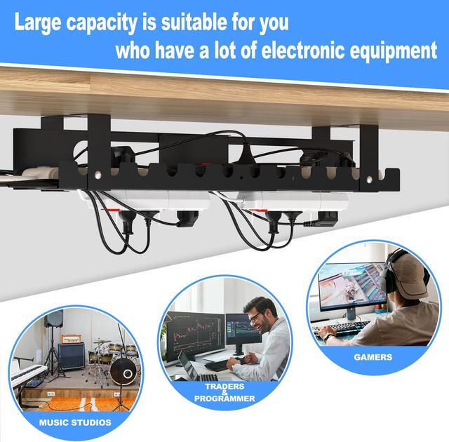 Alt view image 6 of 7 - 2PACKS Cable Management Under Desk Tray Adjustable Large Under Table Cord Wire Organizer for Standing Desk