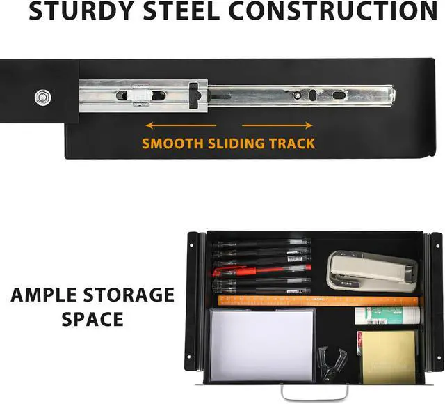 Alt view image 3 of 7 - Under Desk Pull-Out Drawer - Storage Organizer Office Mounted, Easy Slide-Out Pencil Drawer for Saving Space, Under Flat-Top Desk Storage Ideal for Sit-Stand Workstation
