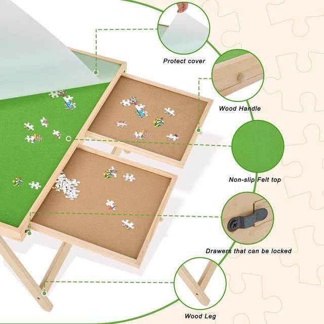 Alt view image 3 of 7 - GXMMAT 2000 Pieces Puzzle Table with Folding Legs, Wooden Jigsaw Puzzle Board with 4 Drawers and Transparent Protective Cover, Portable Puzzle Gift for Adults