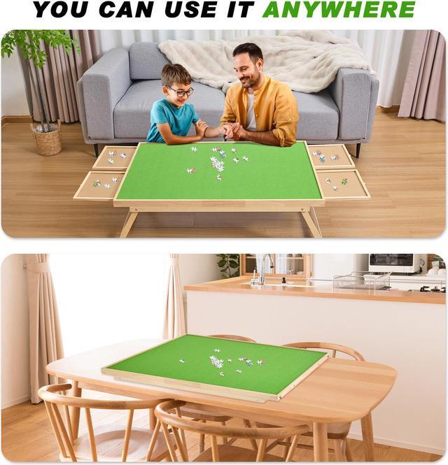 Alt view image 7 of 7 - GXMMAT 2000 Pieces Puzzle Table with Folding Legs, Wooden Jigsaw Puzzle Board with 4 Drawers and Transparent Protective Cover, Portable Puzzle Gift for Adults
