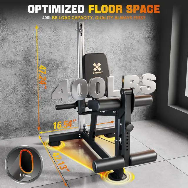 Alt view image 2 of 7 - GXMMAT Leg Extension and Curl Machine - Professional Lower Body Workout Equipment for Home Gym, 400lbs Capacity with Adjustable Backrest & Leg Roller, Compact Design (47.24"x42.13"x16.54")
