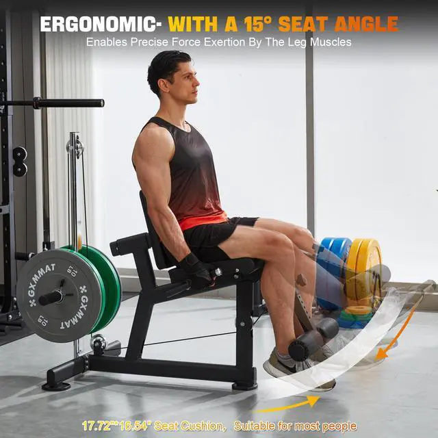 Alt view image 4 of 7 - GXMMAT Leg Extension and Curl Machine - Professional Lower Body Workout Equipment for Home Gym, 400lbs Capacity with Adjustable Backrest & Leg Roller, Compact Design (47.24"x42.13"x16.54")