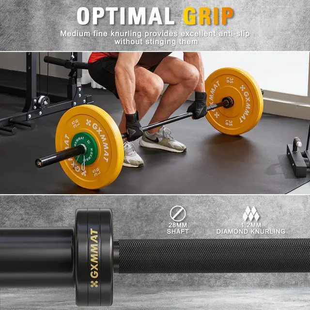 Alt view image 3 of 7 - GXMMAT 7ft Olympic Barbell 45LB, 1500LB Capacity Weight Bar, Weightlifting Bar for Bench Press, Deadlift, Squat, Home Gym Strength Training, 2" Sleeves with Ceramic Coating